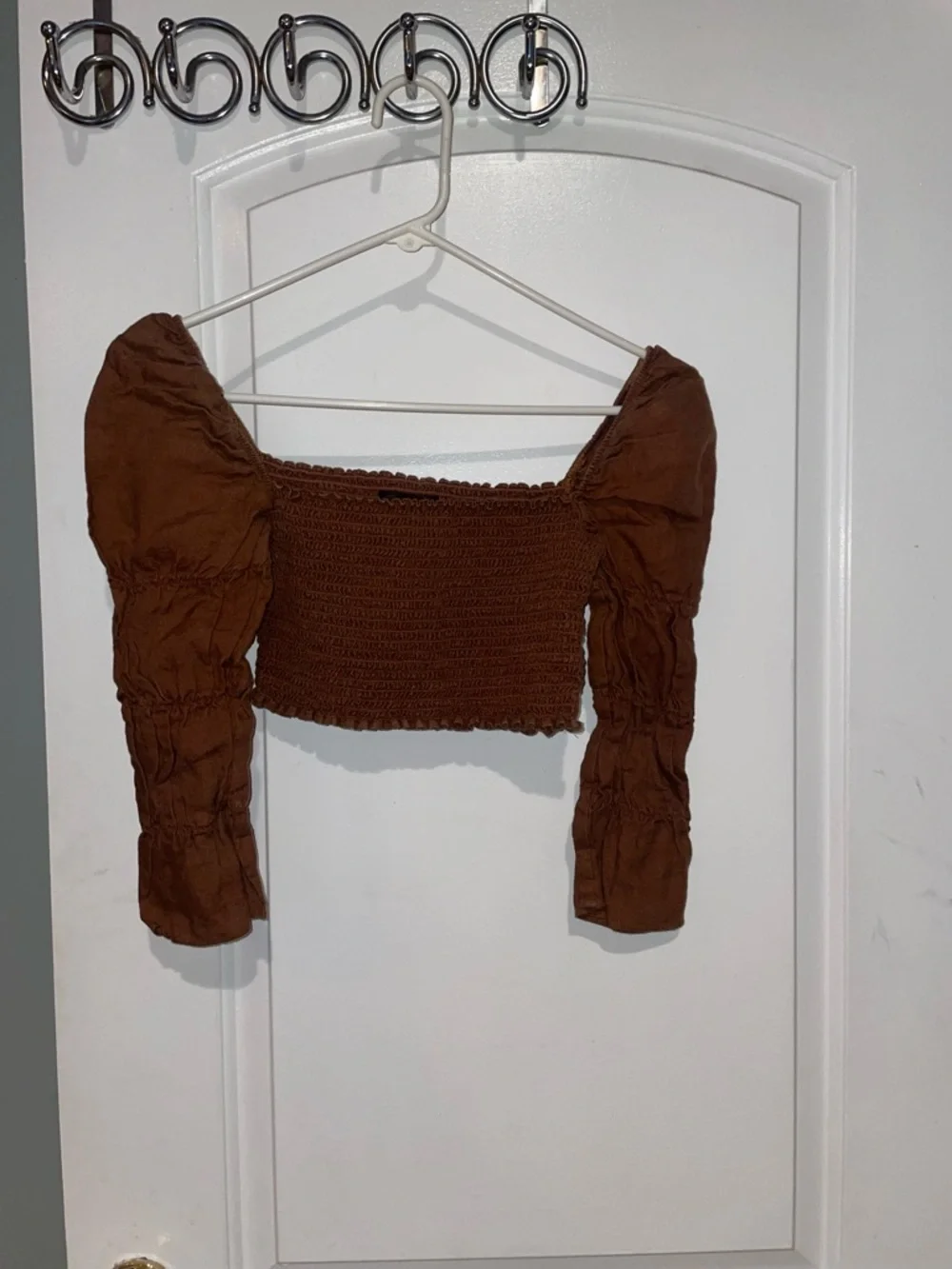 New! Reformation Maple Chocolate Brown Ruched Bodice Linen Cropped Top 🤎 Medium